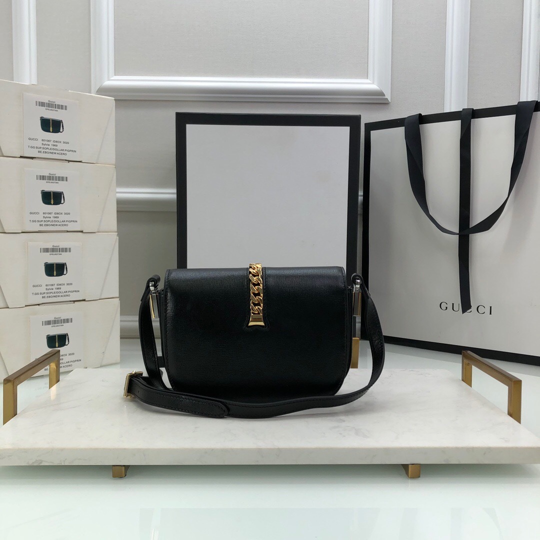 Gucci Sylvie 1969 Mini Shoulder Bag in black calfskin leather