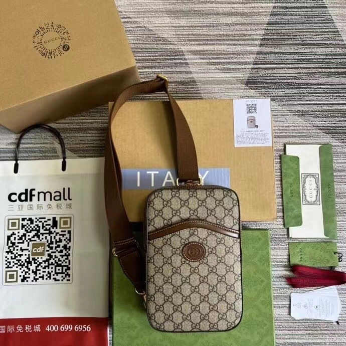 Gucci Brown GG Supreme Interlocking G Sling Bag