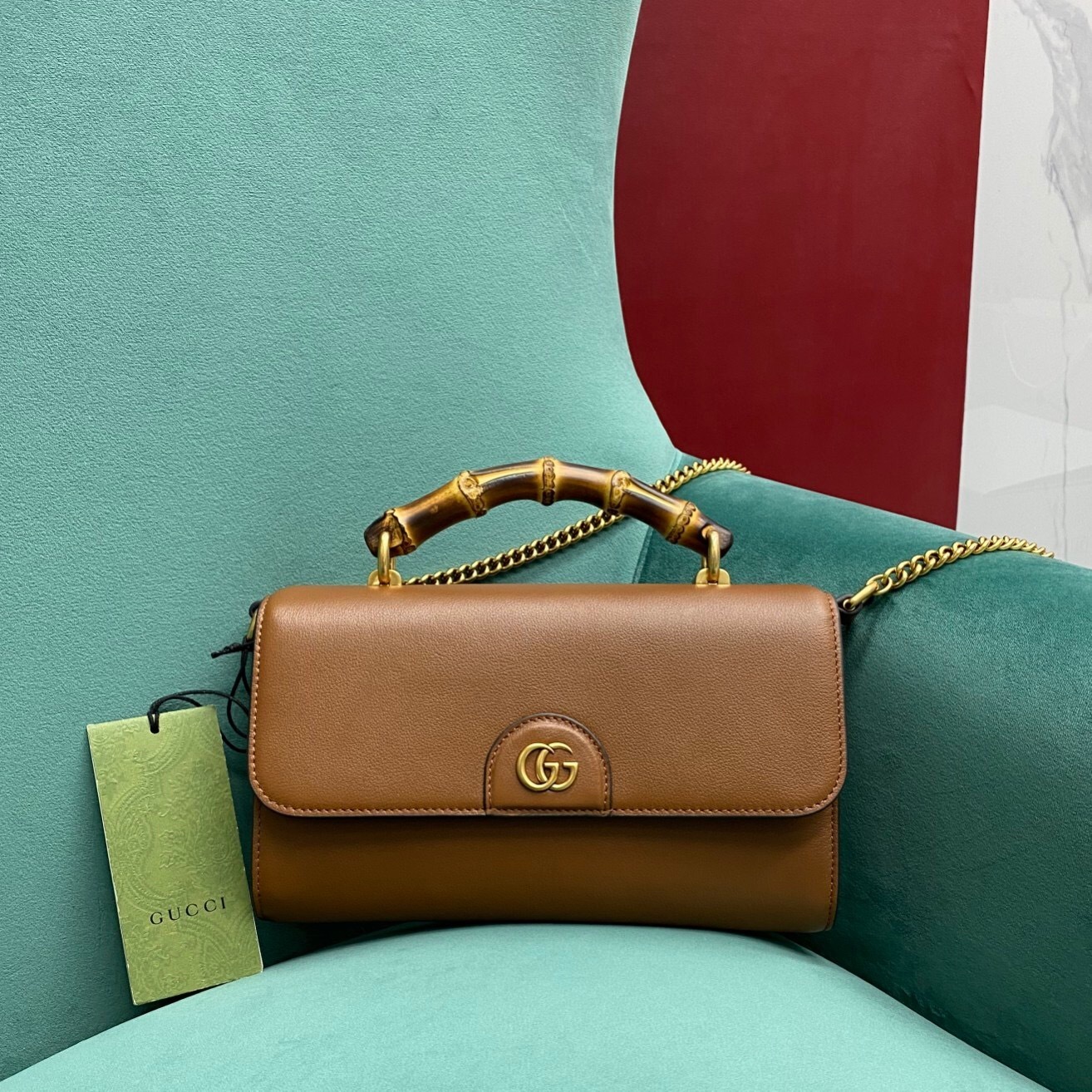 Gucci Wonka Grain Calfskin Mini Diana Bamboo Top Handle Shoulder Bag in Cuir