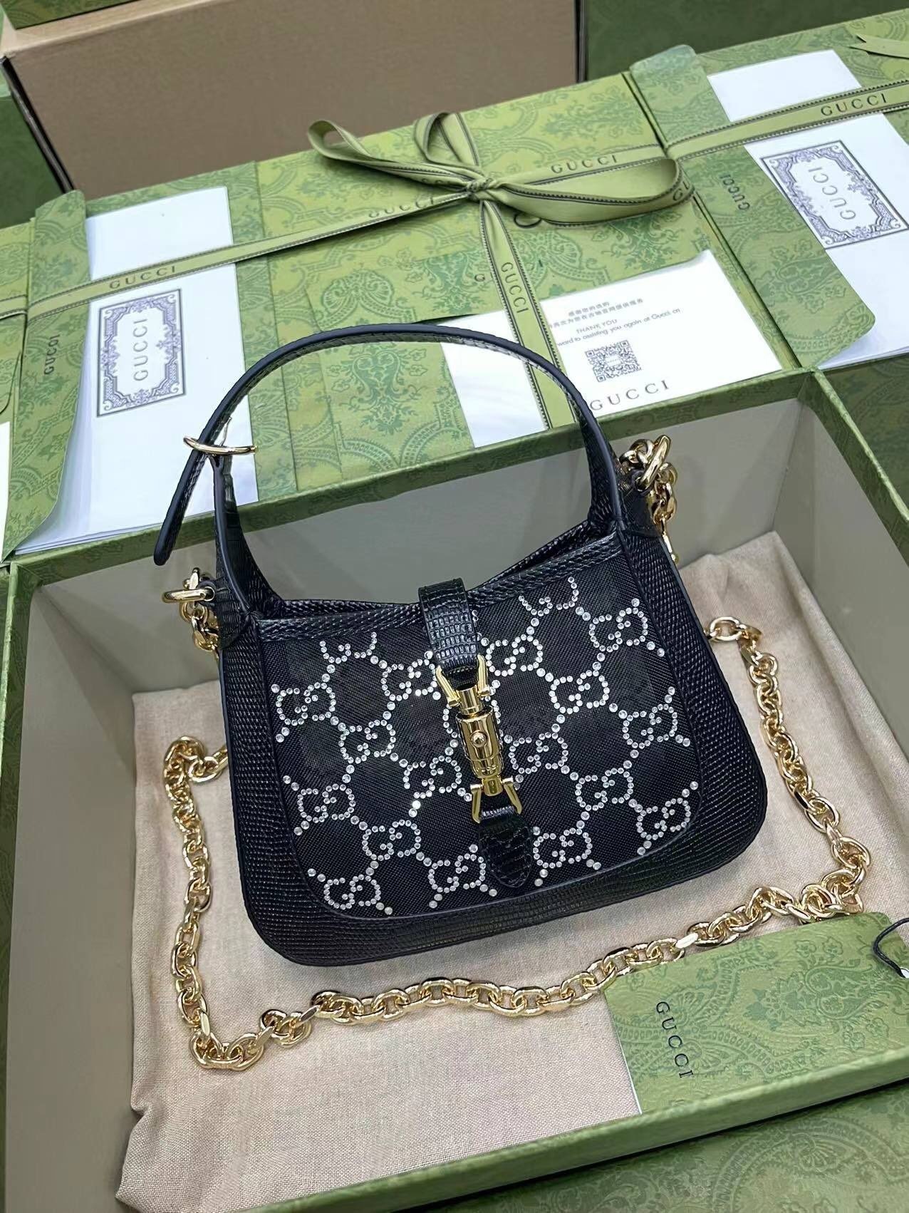 Gucci Jackie 1961 Mini Bag with GG Crystals Black