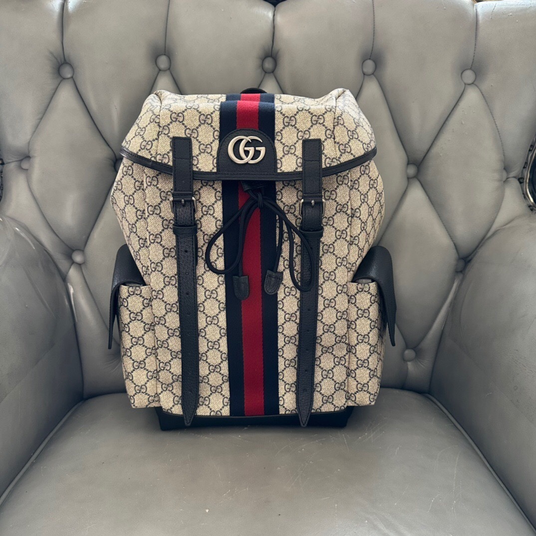 Gucci Navy Blue Canvas and Leather GG Ophidia Backpack Medium