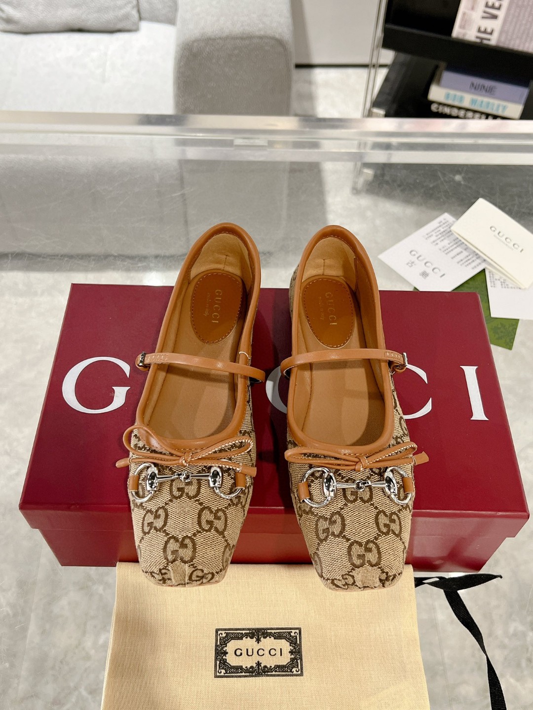 Gucci Horsebit Mary Jane Ballet Flats in Jacquard.