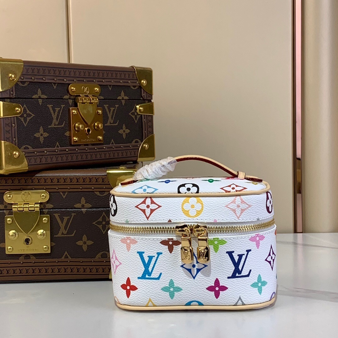LV x Takashi Murakami Nice Nano vanity case in white multicolor
