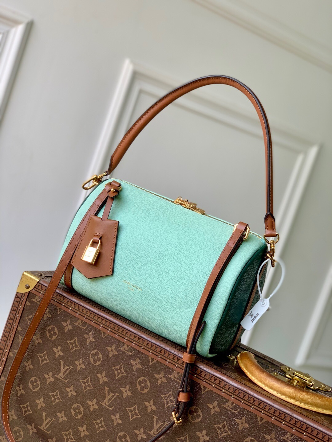 LV Capucines Mini handbag in mint green with brown leather trim