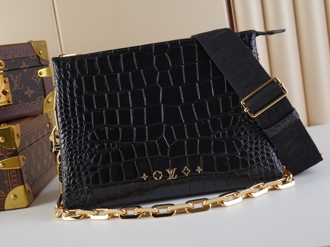 LV Coussin PM Monogram-embossed puffy lambskin Puffy Lambskin Crossbody Bag black