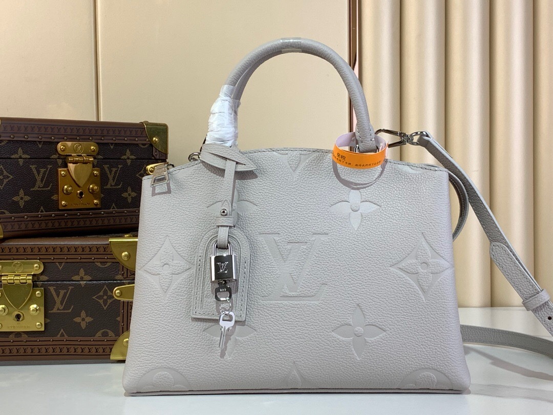 LV petit palais monogram empreinte leather tote bag