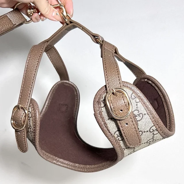 Gucci pet series three-piece set of chest harness and collar with lychee pattern, available in sizes S-XL