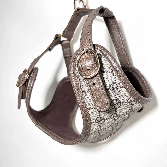 Gucci pet series three-piece set of chest harness and collar with lychee pattern, available in sizes S-XL