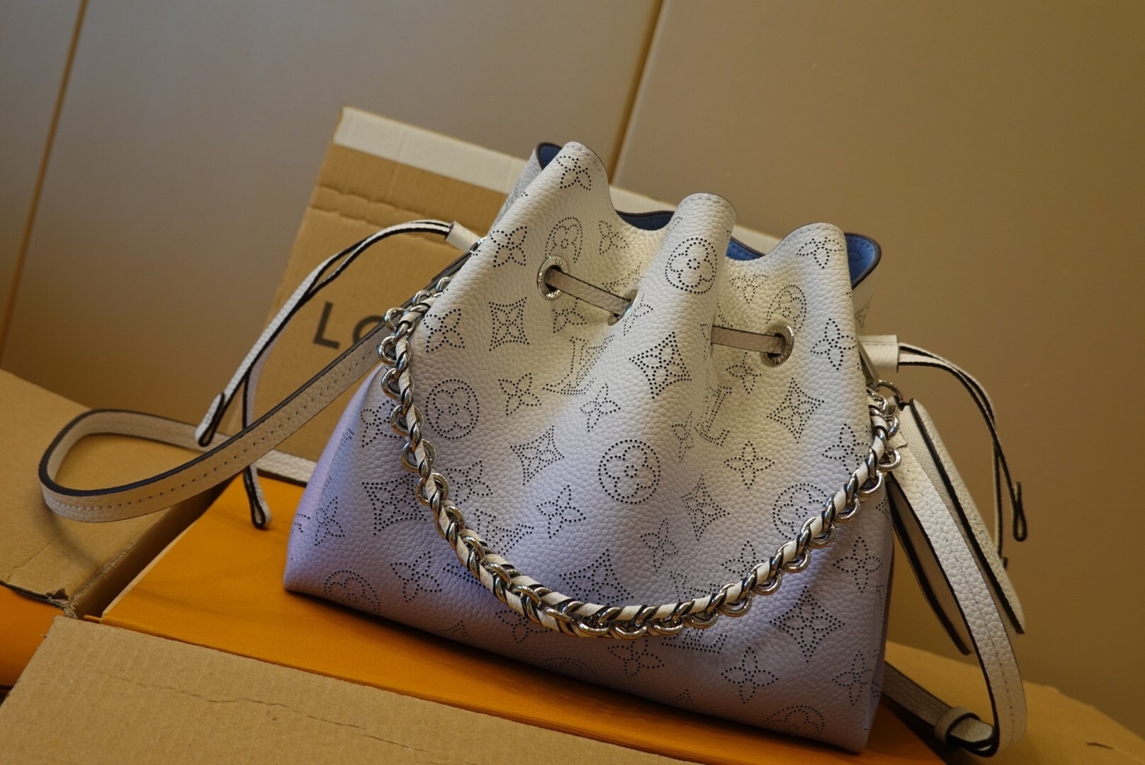 LV Bella Mahina bucket bag in perforated calf leather