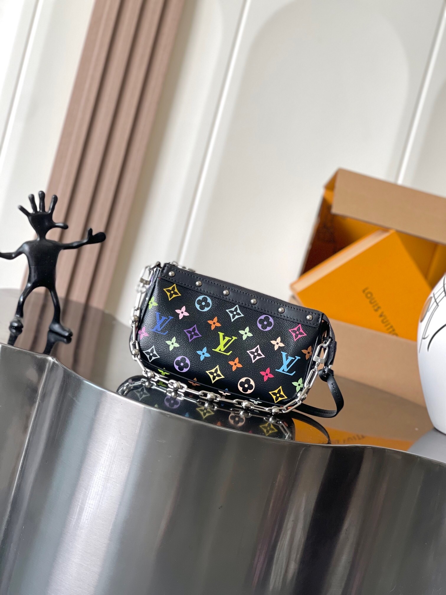 LV x Takashi Murakami Pochette Accessoires bag in Monogram Multicolore black coated canvas