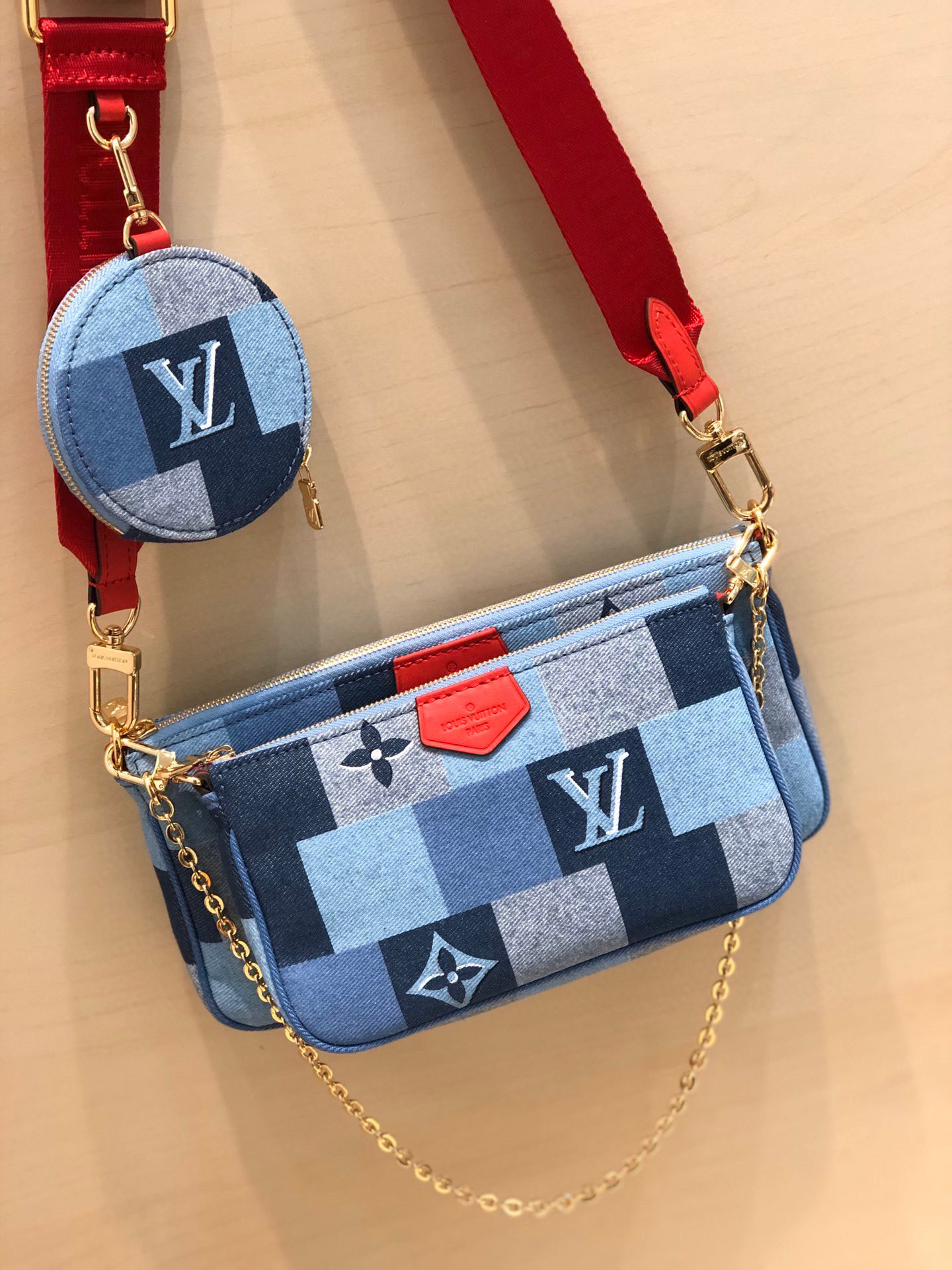 LV Blue Denim Damier Monogram Patchwork Multi-Pochette Accessoires bag