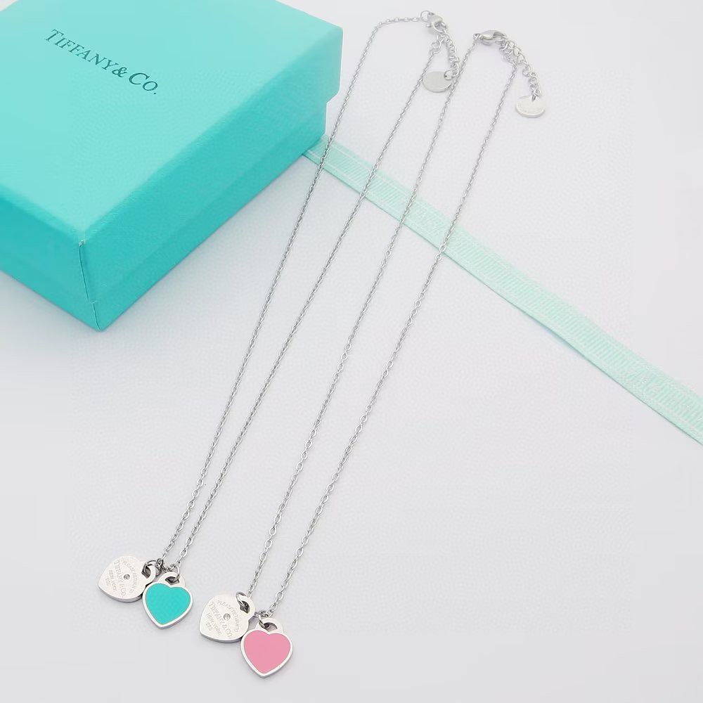 Tiffany Blue Double Heart Tag Pendant