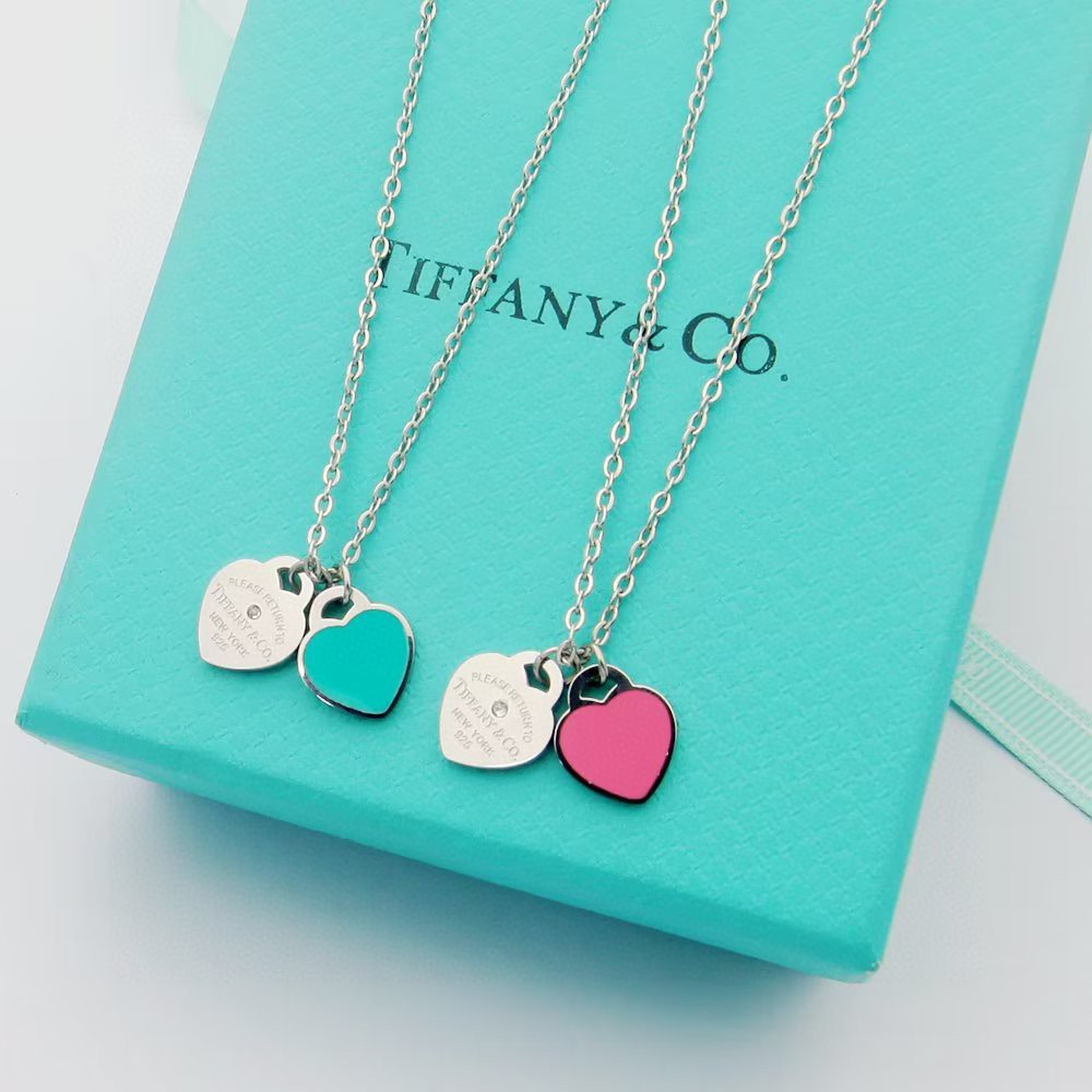 Tiffany Blue Double Heart Tag Pendant