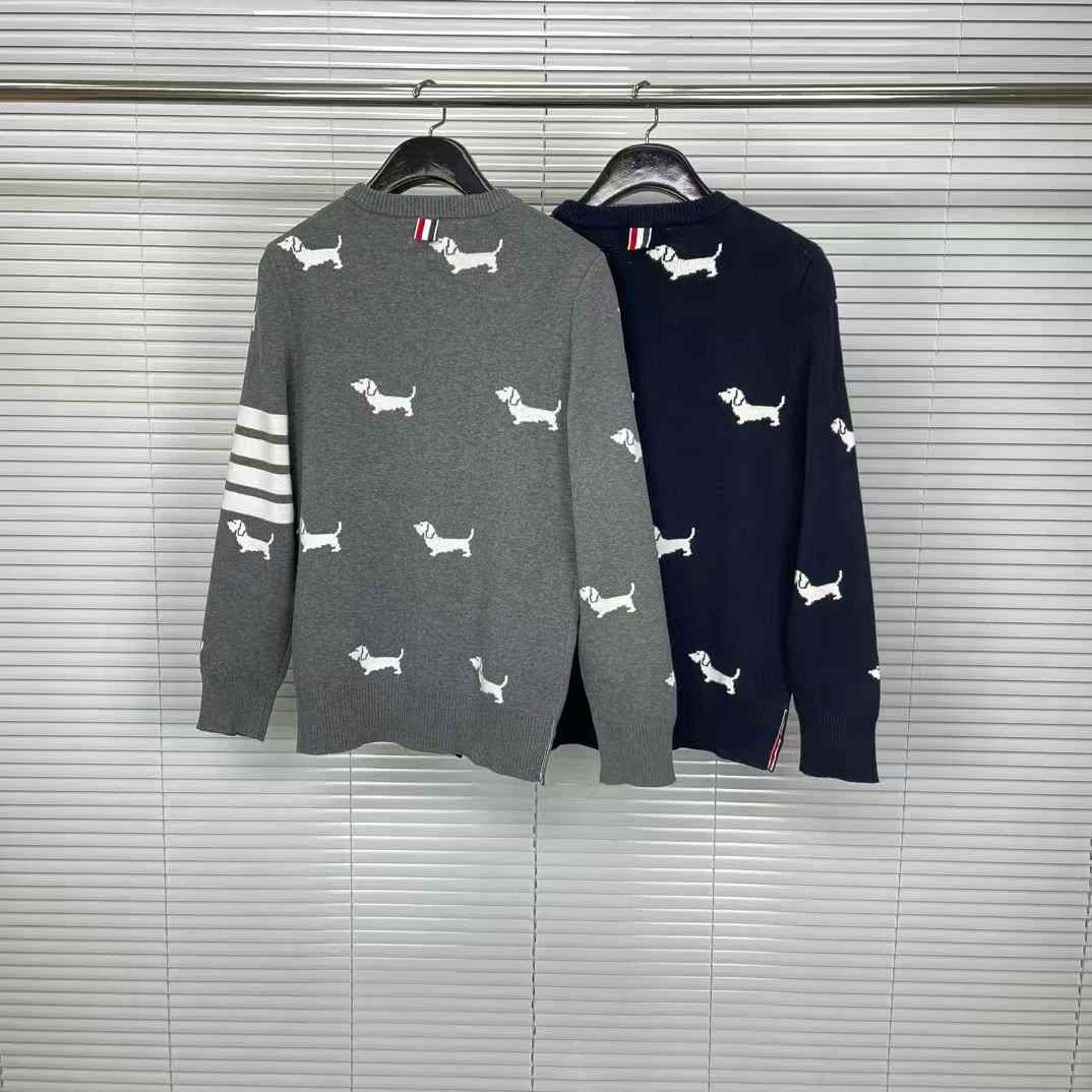 Thom Browne Kids Hector Pullover sweater in grey and navy blue.