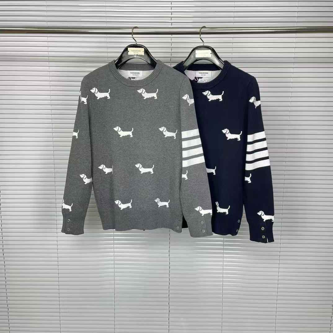 Thom Browne Kids Hector Pullover sweater in grey and navy blue.