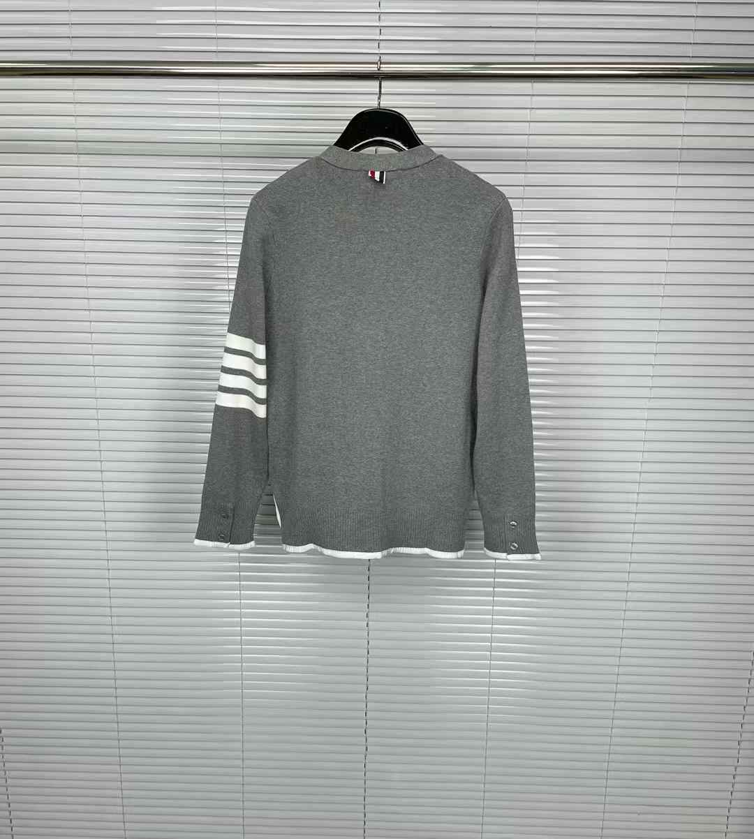Thom Browne 4 Bar Stripe Grosgrain Tipping Cardigan Grey