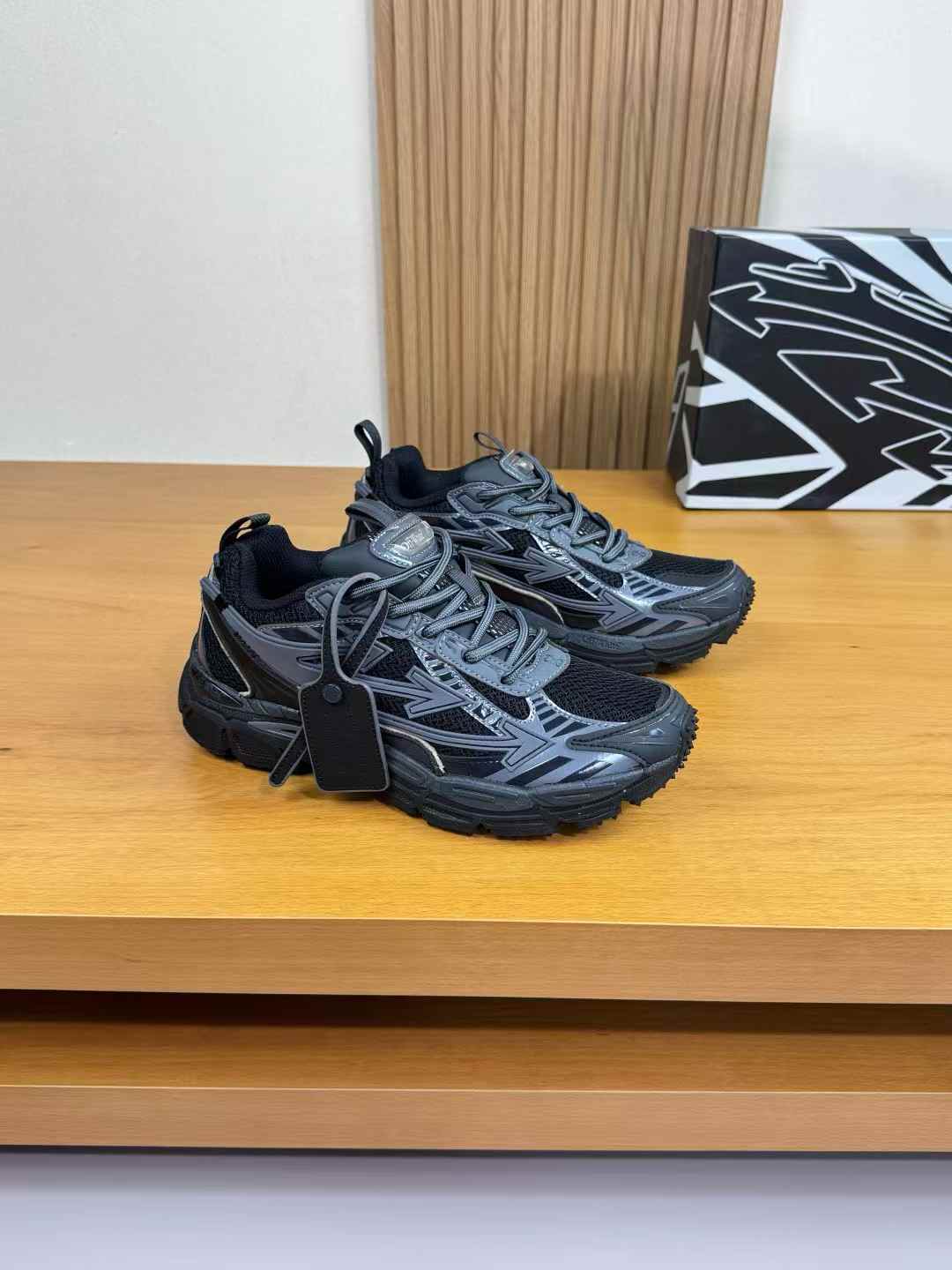 Off White lace-up lug-sole sneakers black