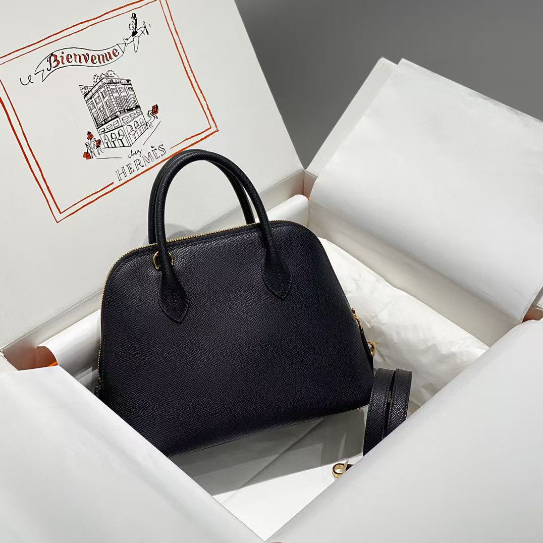 Hermes Bolide 25cm bag in black epsom leather with gold hardware.