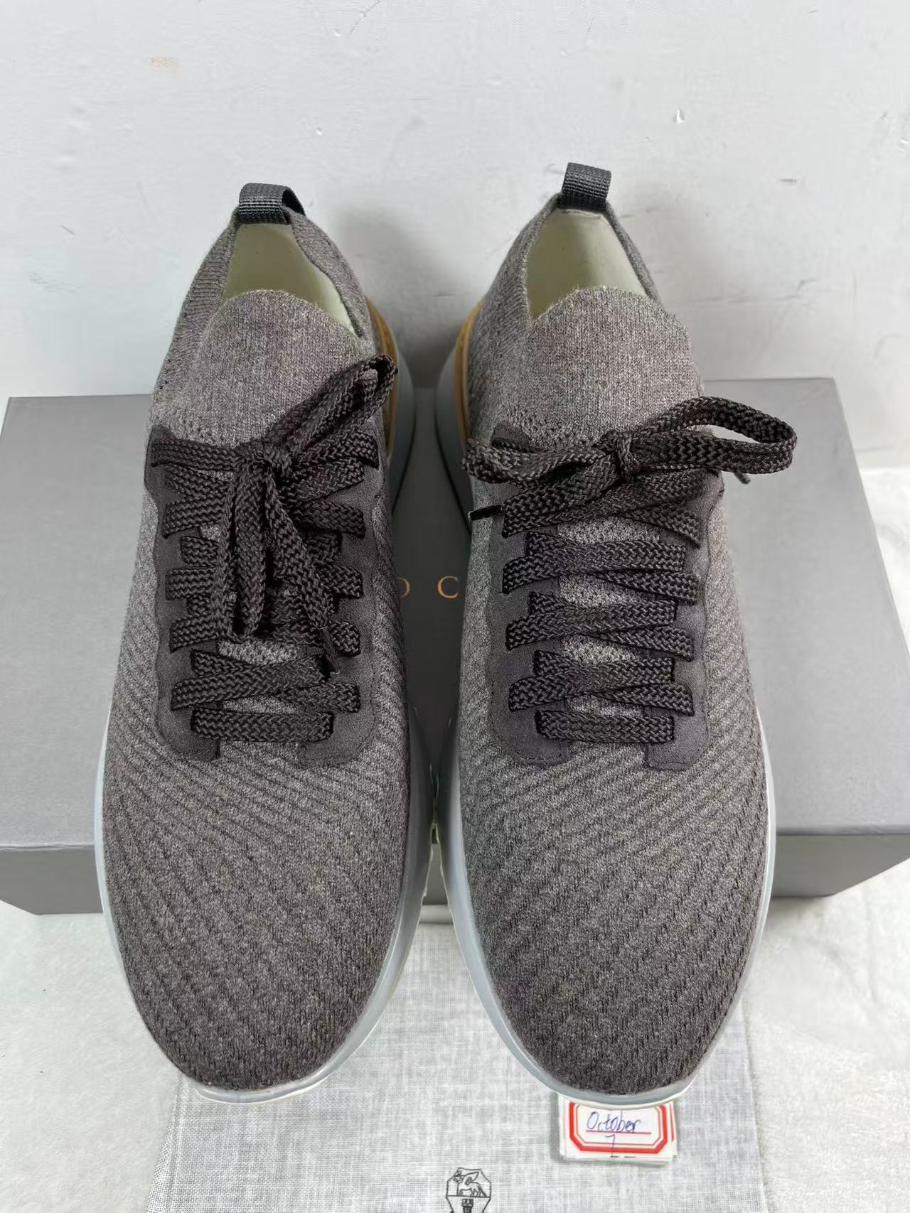 Brunello Cucinelli men's knitted sneakers in grey size EU45 mens