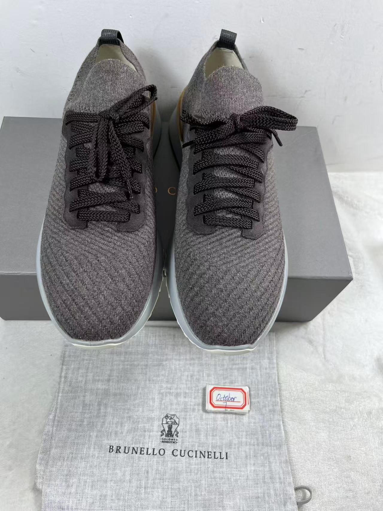 Brunello Cucinelli men's knitted sneakers in grey size EU45 mens
