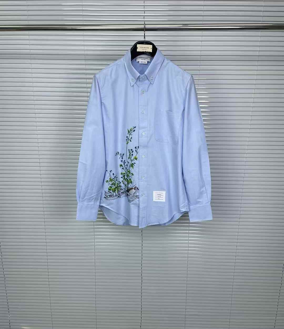 Thom Browne cotton shirt with an embroidered scenic goose design