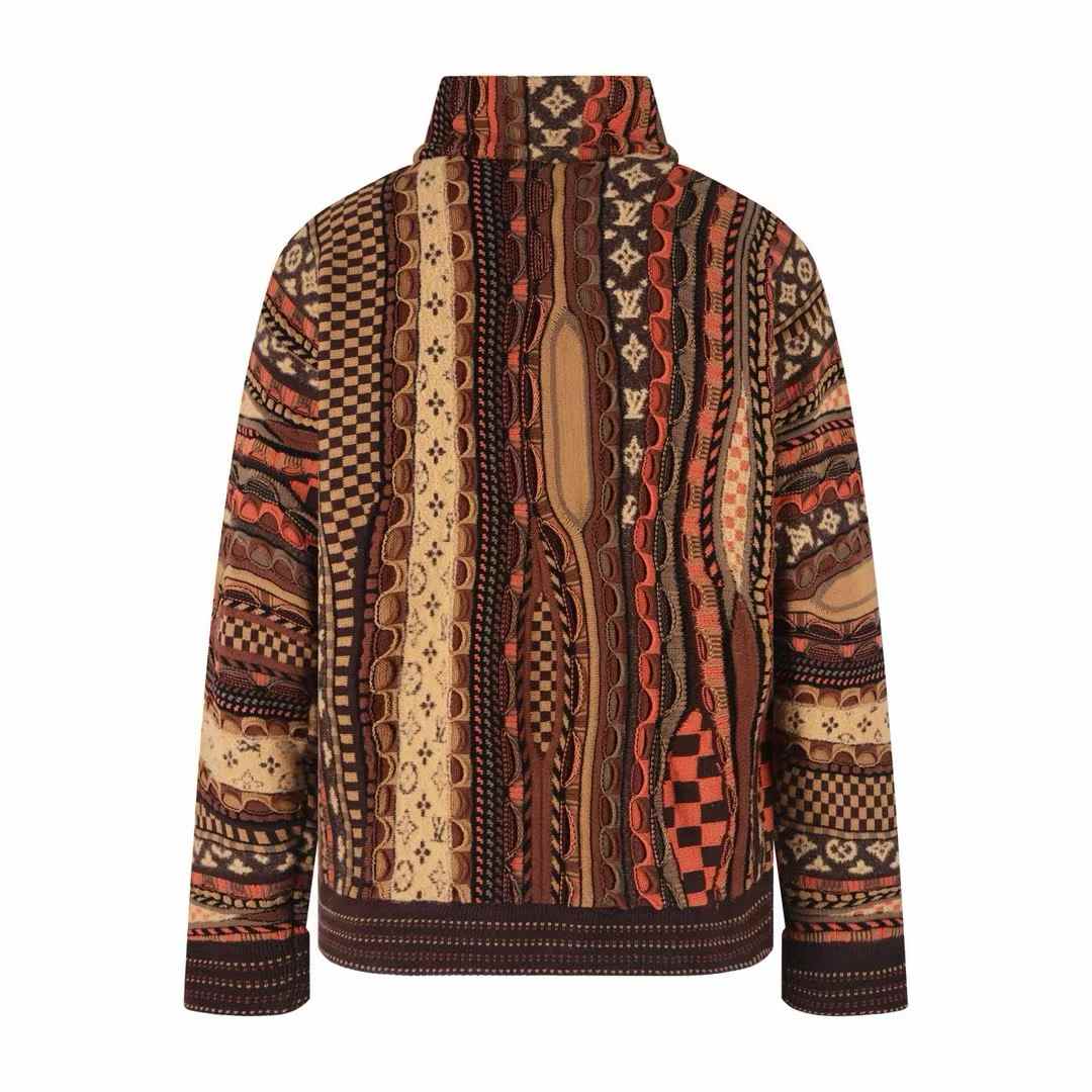 LV Half-Zip Pullover jacket with a jacquard pattern in brown tones.