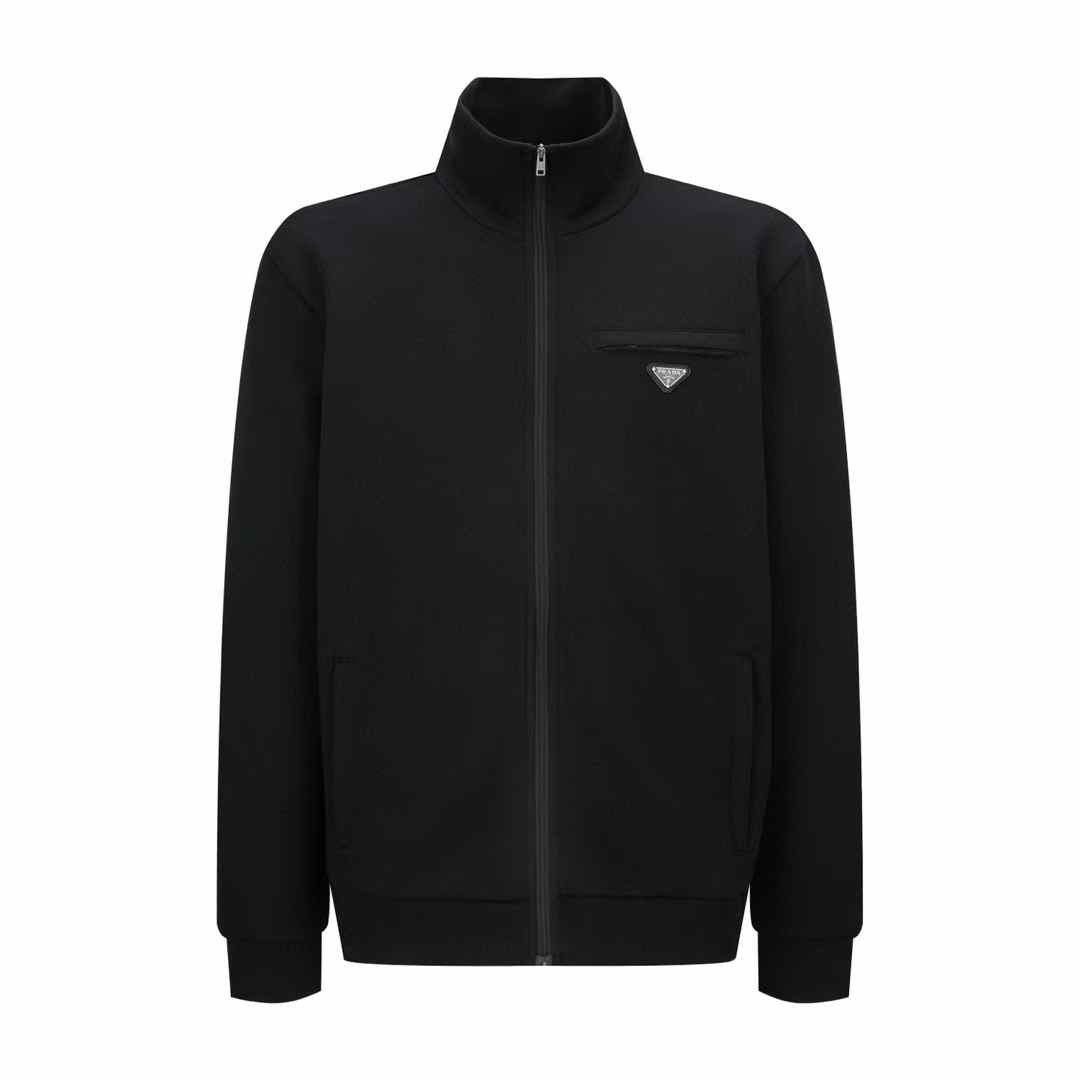 Prada triangle logo zip up jacket black