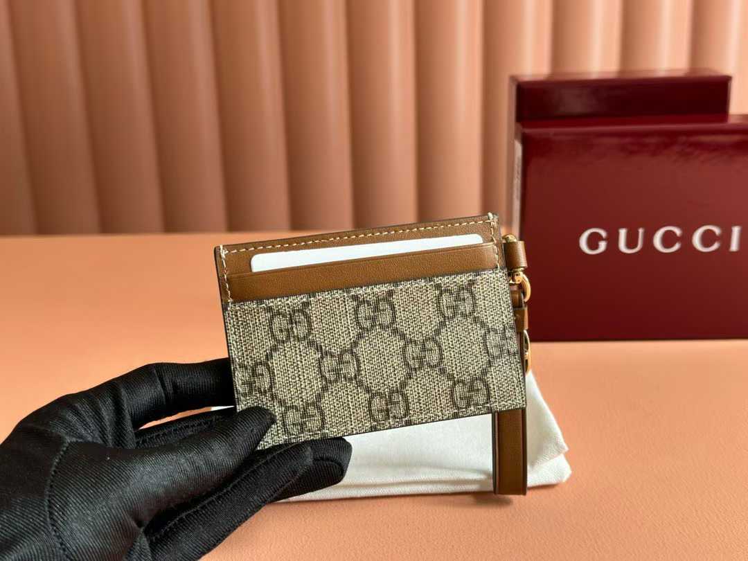 Gucci GG Emblem Supreme canvas and brown leather trim Large Card Case