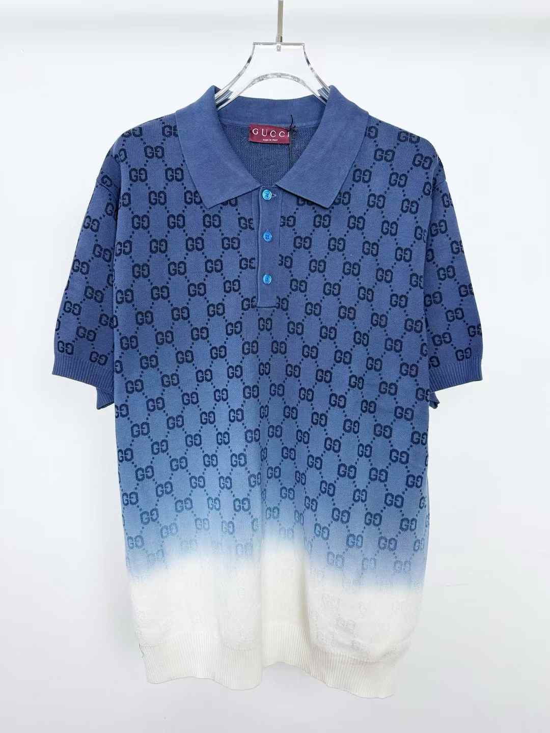 Gucci GG ombre cotton and silk polo shirt in blue