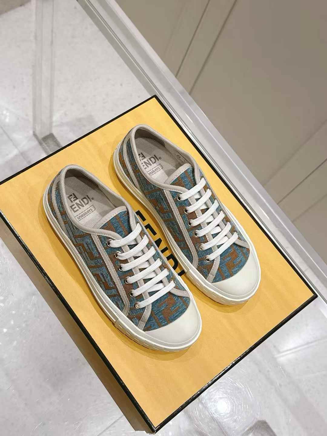 Fendi Domino Tessuto FF Logo Lace Up Low Top Sneaker