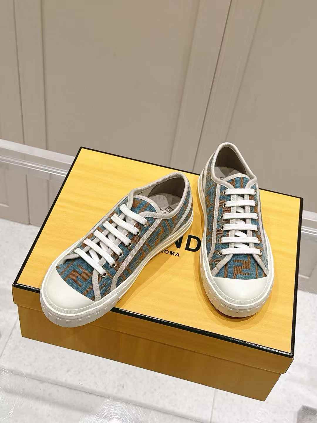 Fendi Domino Tessuto FF Logo Lace Up Low Top Sneaker