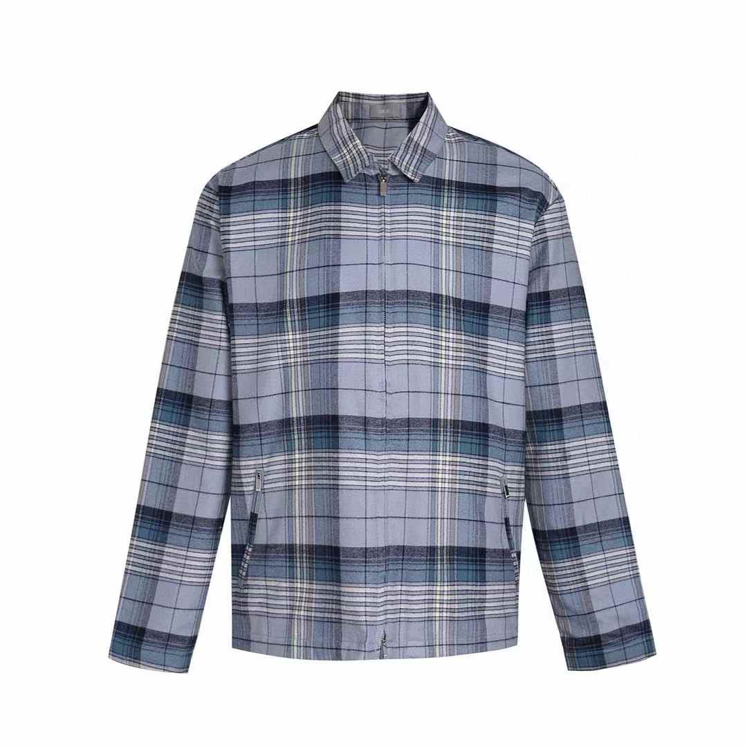Dior Checkered Zipped Shirt in gray checkered wool