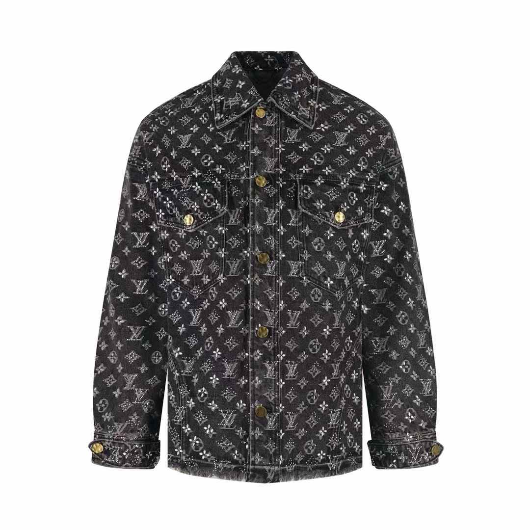 LV 1ABY90 Embroidered Monogram Denim Overshirt