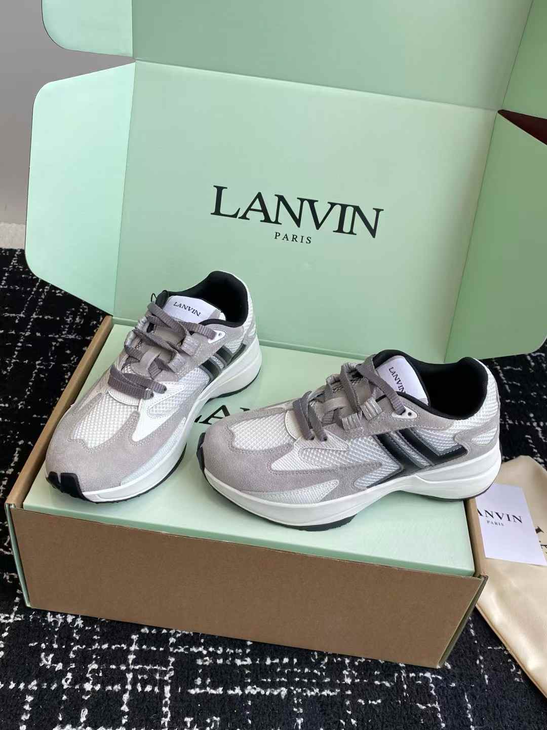 Lanvin JLA mesh sneakers in gray and navy