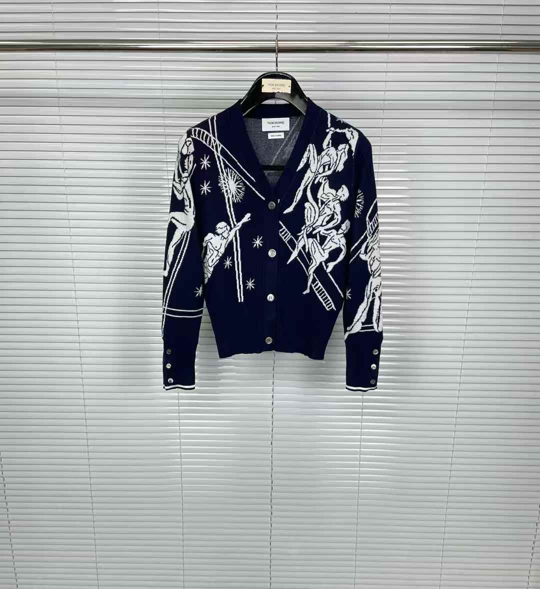 Thom Browne navy Olympic Constellation Classic Cashmere V-Neck Cardigan
