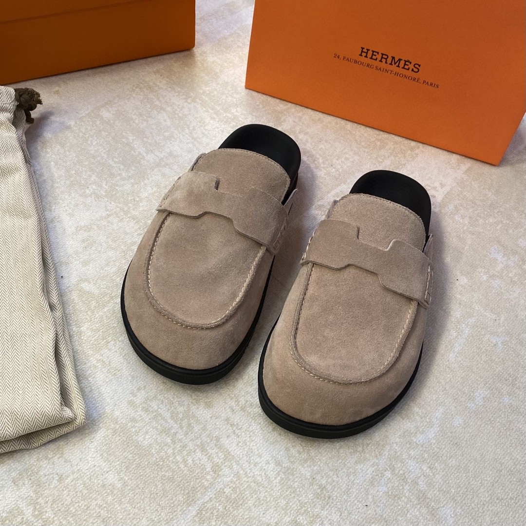 Hermes Go mules in suede calfskin