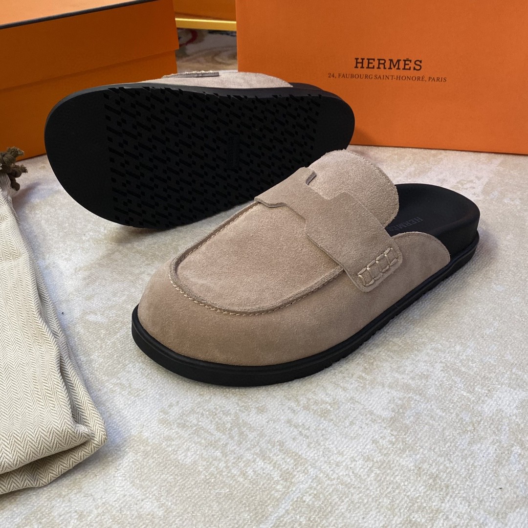 Hermes Go mules in suede calfskin