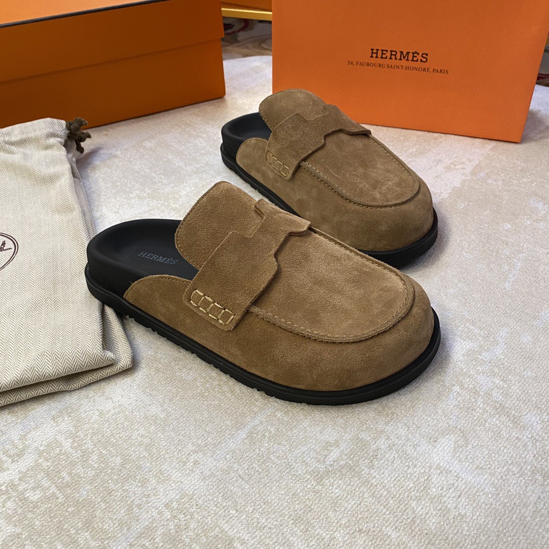 Hermes Go mules in suede calfskin