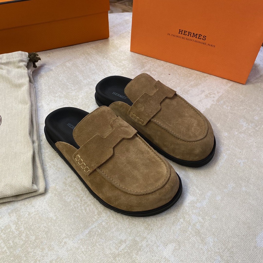 Hermes Go mules in suede calfskin