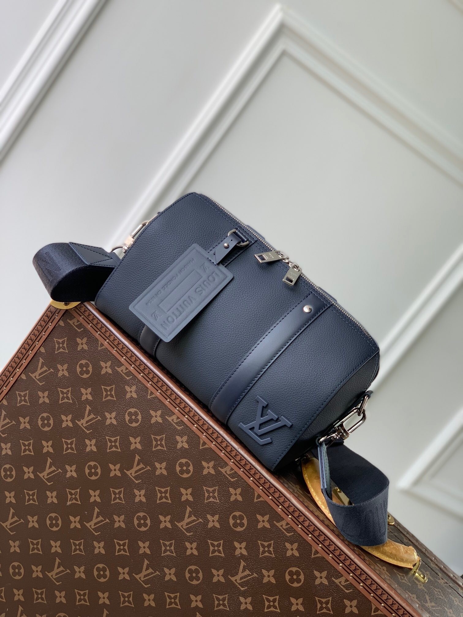 LV City Keepall in LV Aerogram cowhide blue leather