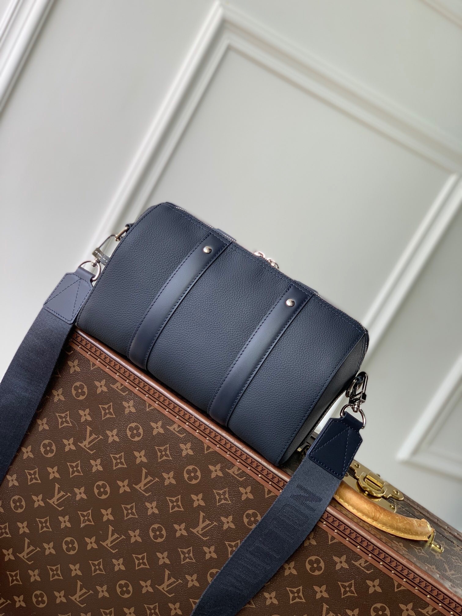 LV City Keepall in LV Aerogram cowhide blue leather