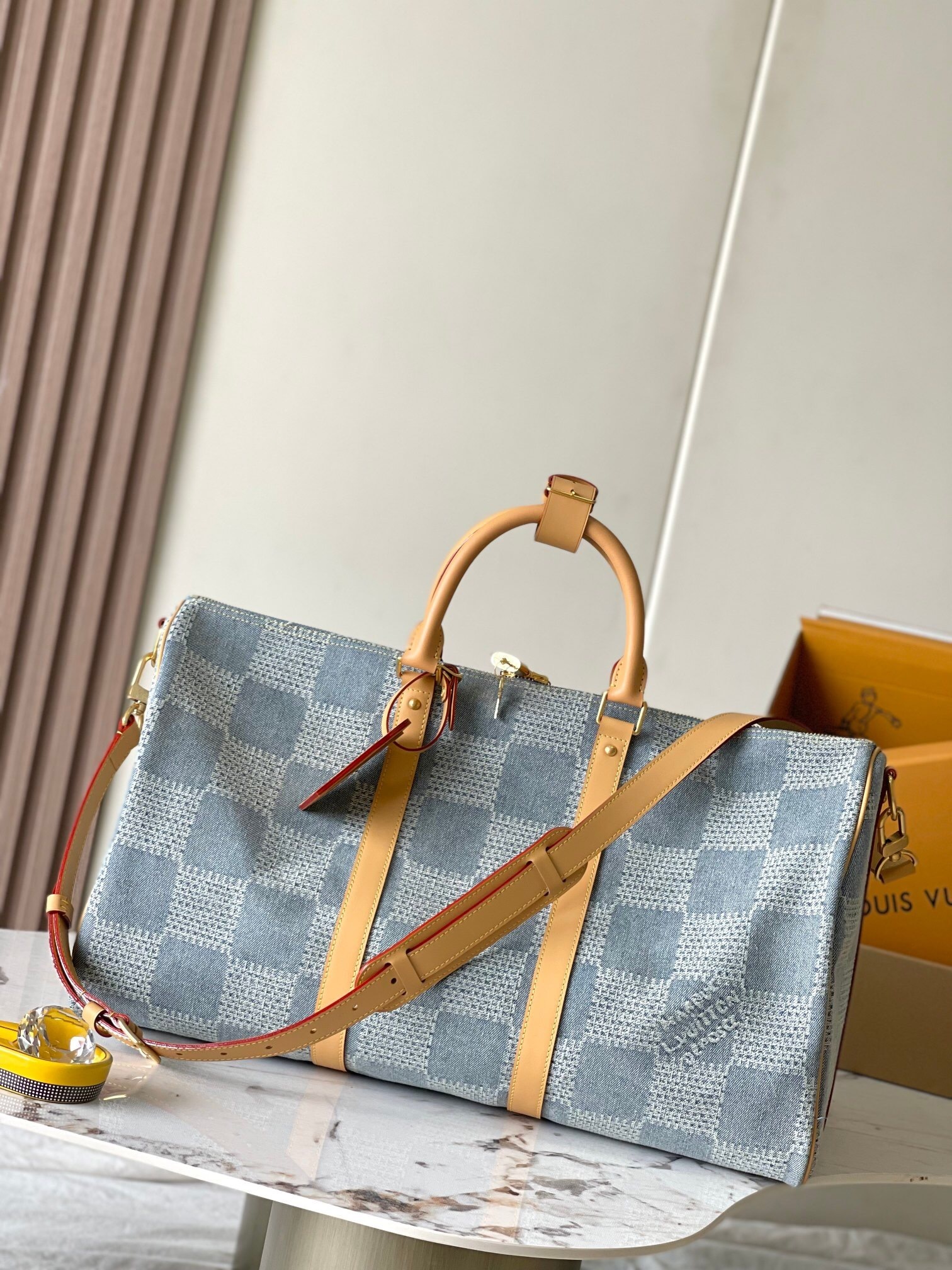 LV Keepall Bandouliere 50 Damier Denim 3D cotton canvas Blue Weekenders Bag