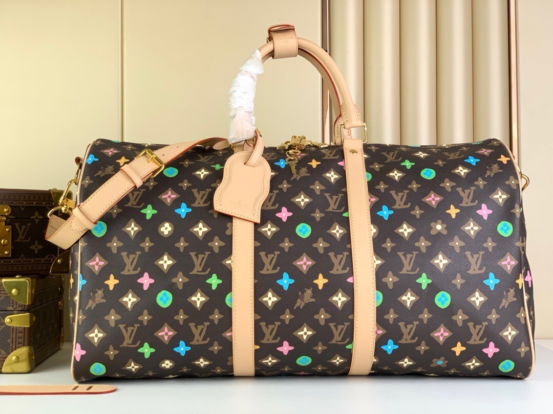 LV Keepall Bandoulire 50 LV Multicolor Duffle With Dust Bag