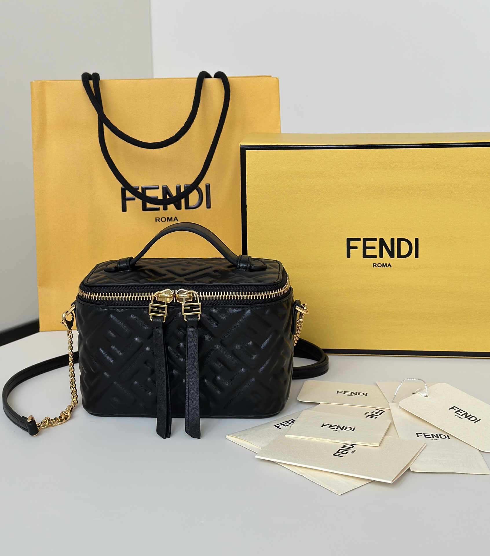 Fendi Vanity bag in black nappa leather with an embossed FF motif