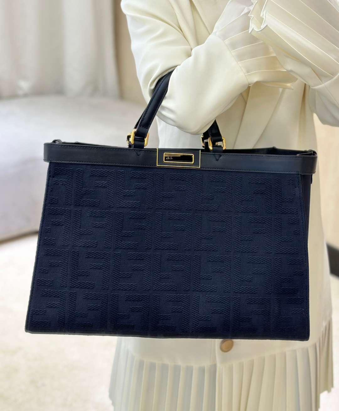 Fendi Peekaboo X-Tote bag in blue FF wool