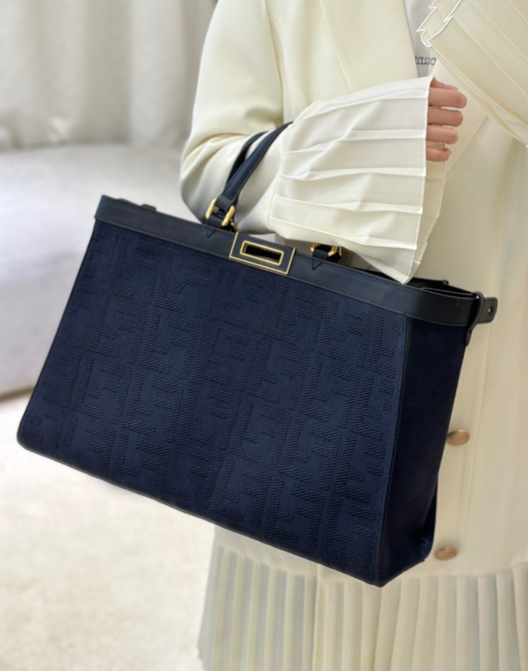Fendi Peekaboo X-Tote bag in blue FF wool