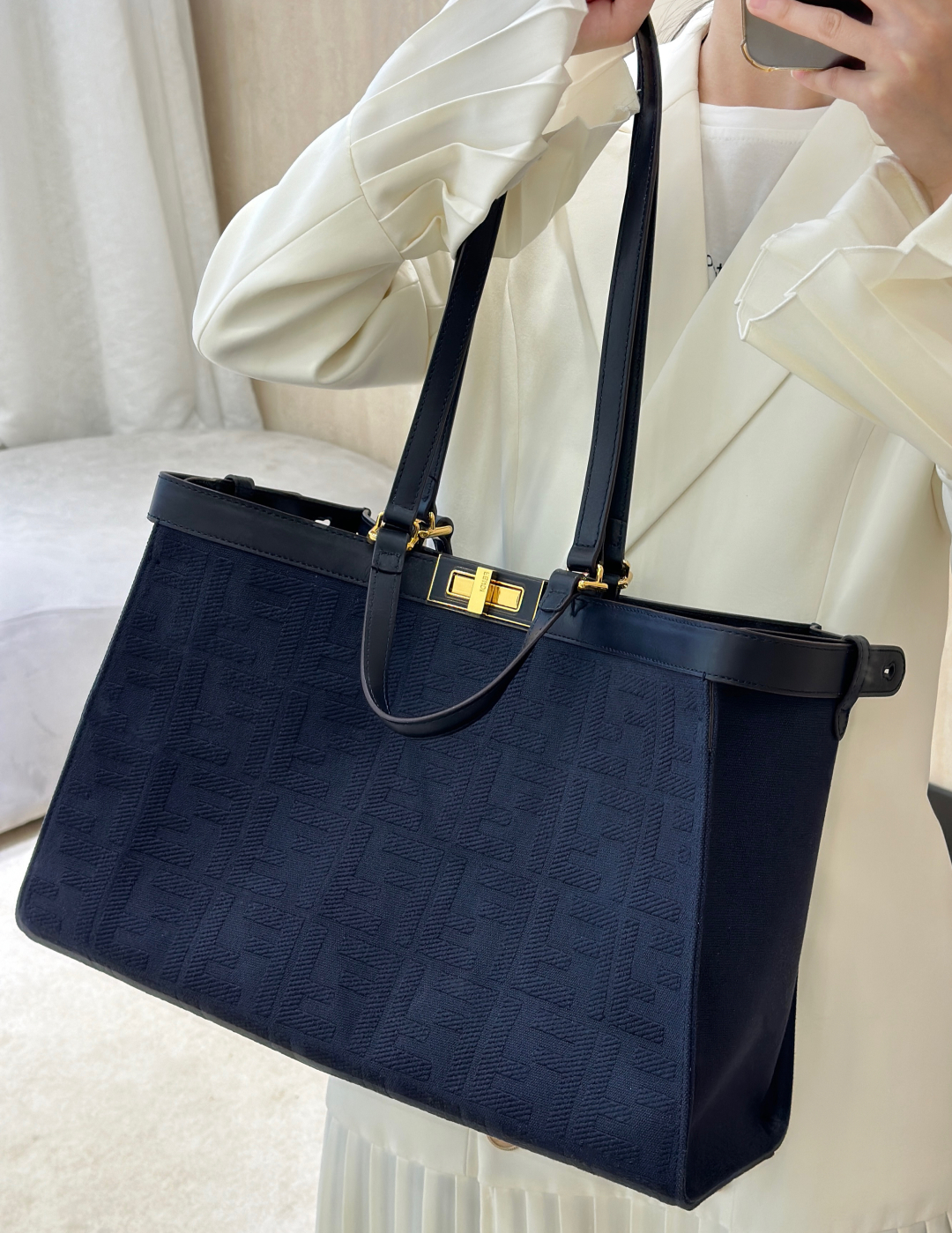Fendi Peekaboo X-Tote bag in blue FF wool