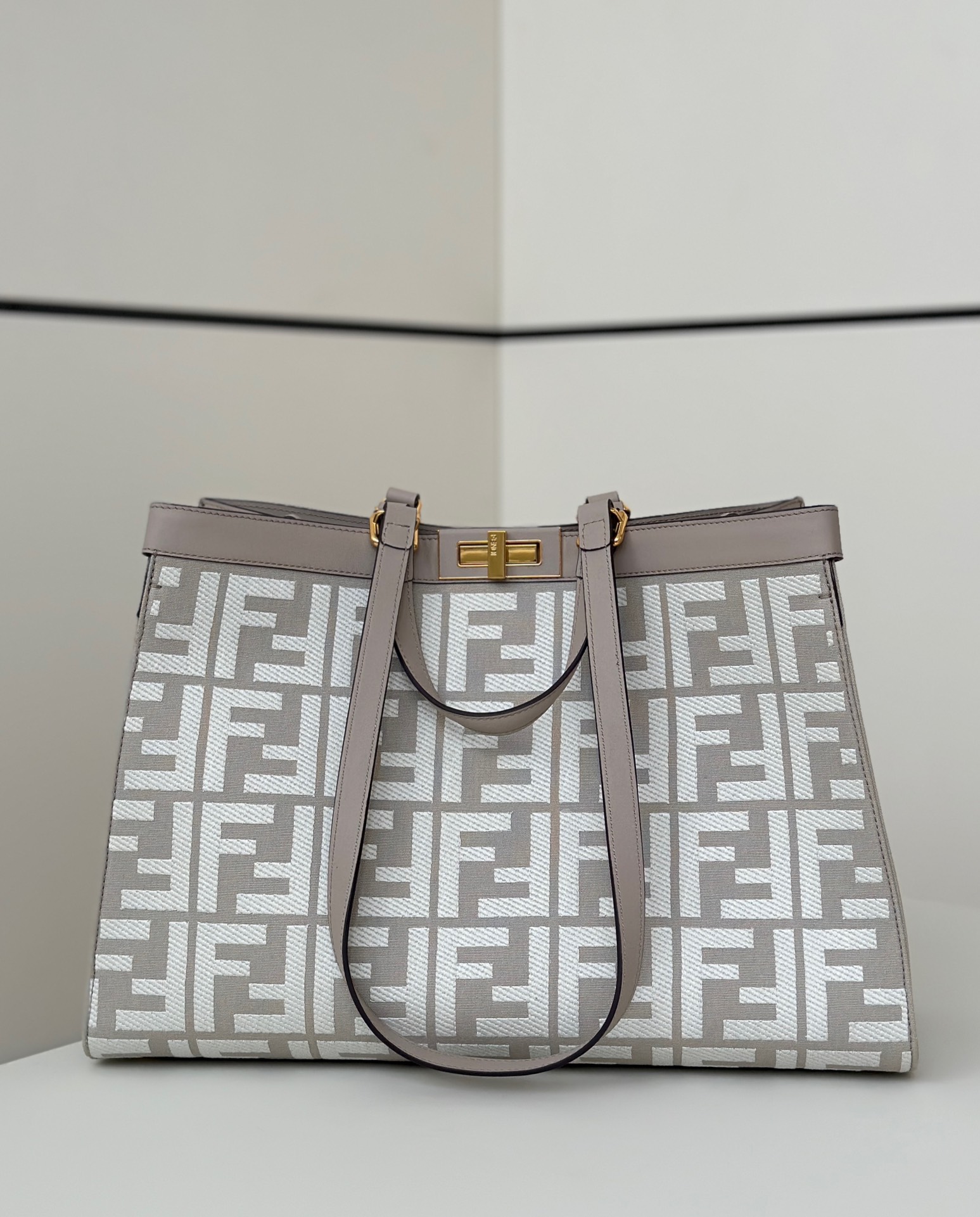 Fendi Peekaboo X-Lite bag in beige canvas with a jacquard FF motif