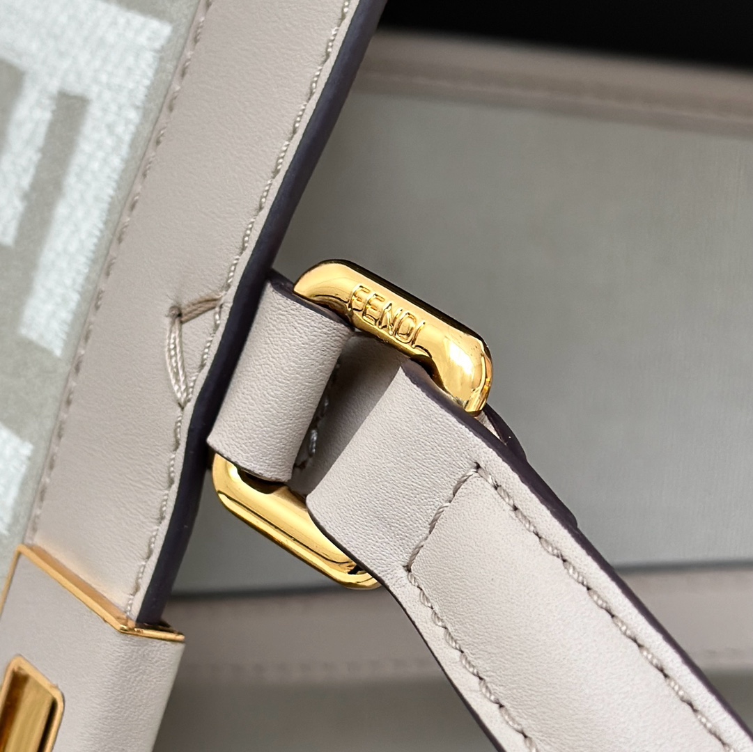 Fendi Peekaboo X-Lite bag in beige canvas with a jacquard FF motif
