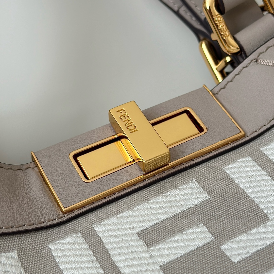 Fendi Peekaboo X-Lite bag in beige canvas with a jacquard FF motif